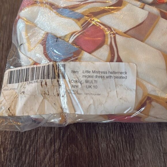 Little Mistress White Multi Print Halter Neck Pleated Midaxi Dress Womens Size 6 - Picture 6 of 6